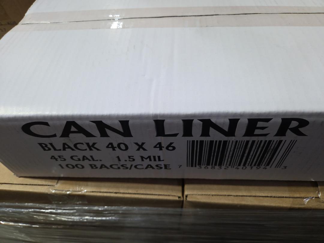 Can Liner Black 40 X 46 -45 Gal 1.5 MIL 100 Bags Per Case