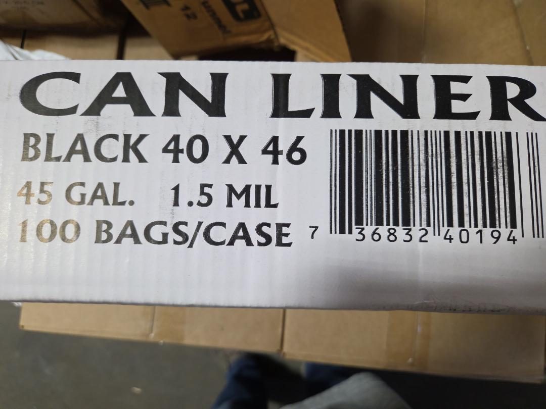 Can Liner Black 40 X 46 -45 Gal 1.5 MIL 100 Bags Per Case