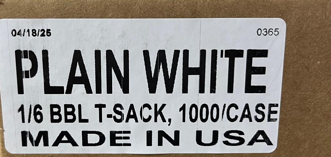 Plain White 1/6 BBL T-sack 1000 Case Made in USA 11 lbs