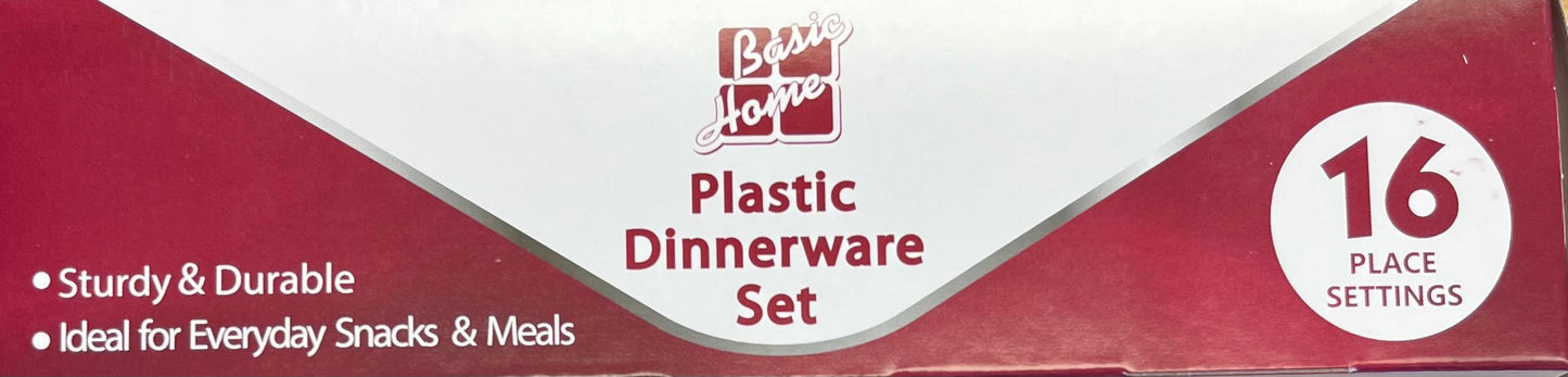 Basic Home Plastic Dinnerware Set 48 Pieces-16 Place Settings