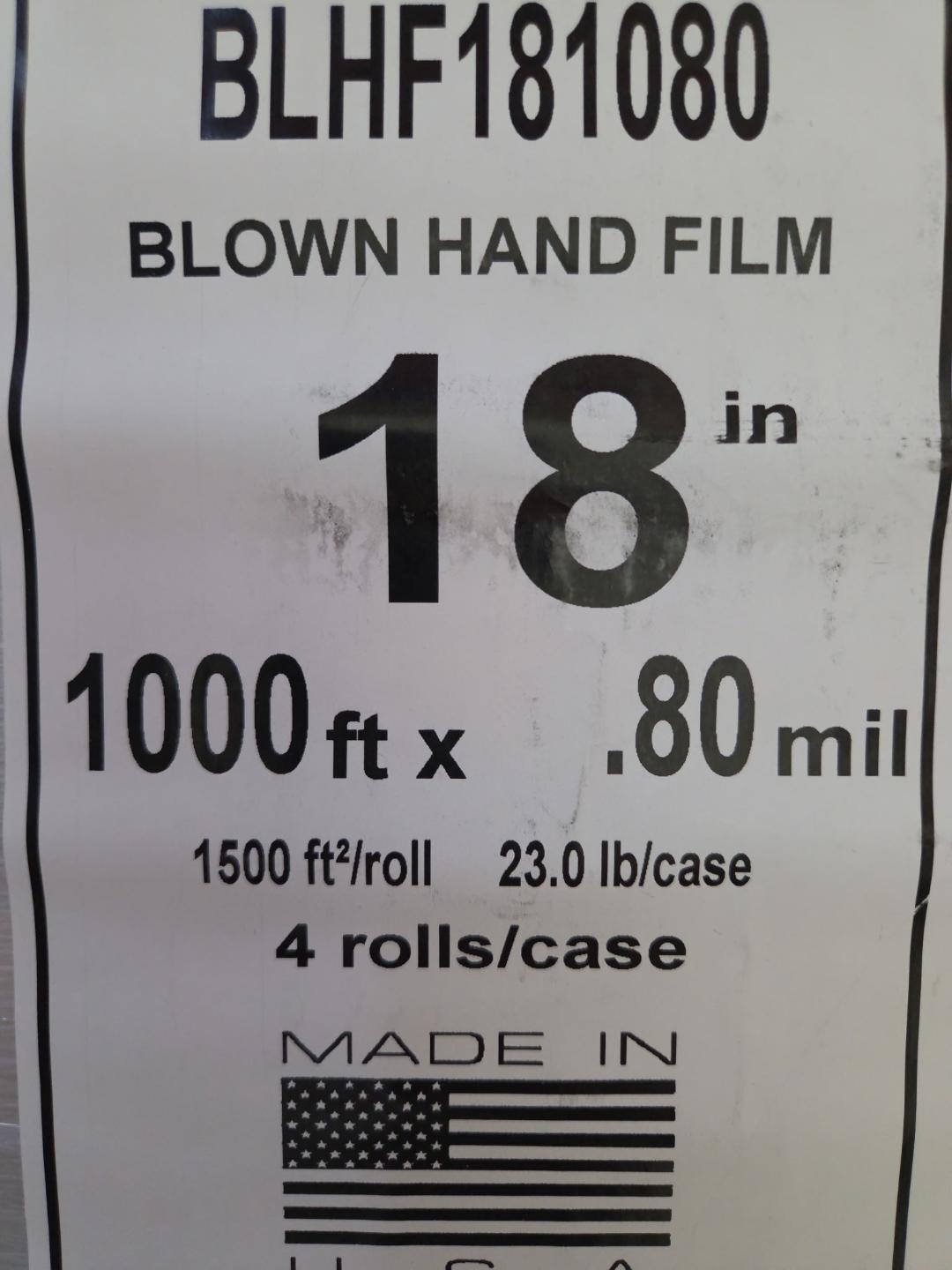 Blown Hand Film #BLHF181080 -1000 FT X .80 mil 4 Rolls/Case 1500 FT USA