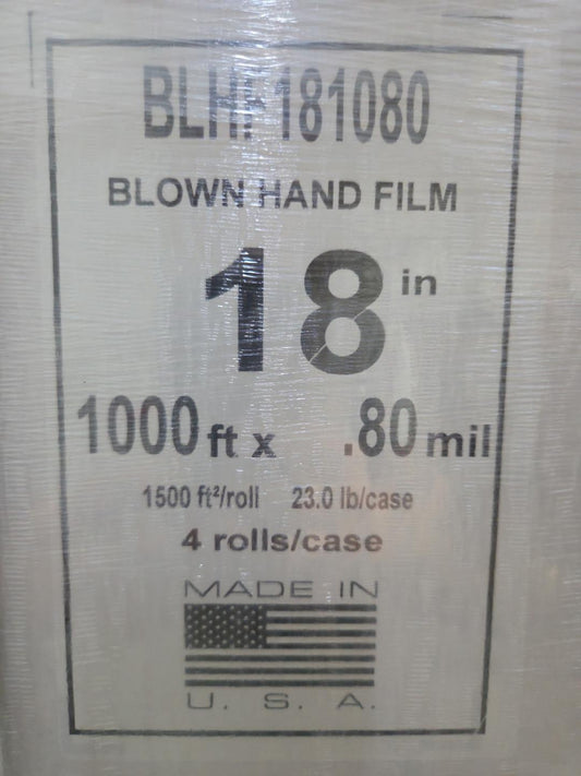 Blown Hand Film #BLHF181080 -1000 FT X .80 mil 4 Rolls/Case 1500 FT USA