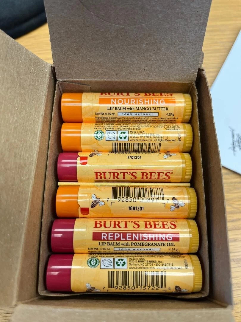 BURT'S BEES REPLENISHING LIP BALM 18 STICKS TOTAL 9-MANGO 9-POMEGRANATE 100% NAT