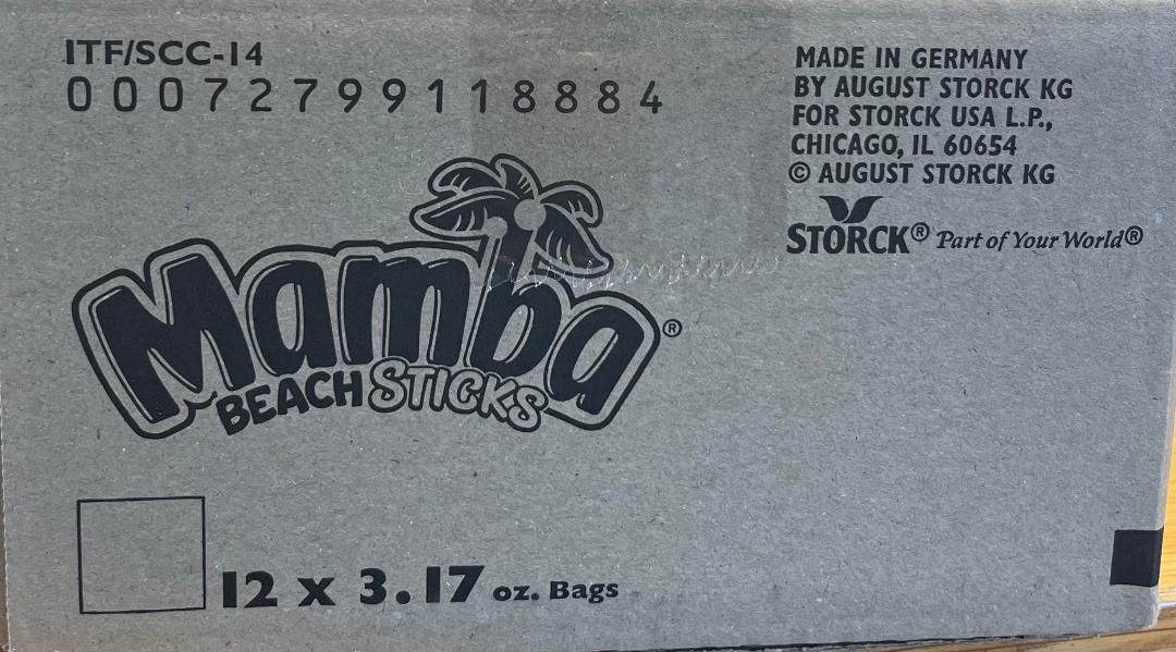Mamba Storck Beach Sticks no articicial colors fruit chews strawberry, banana, lemonade