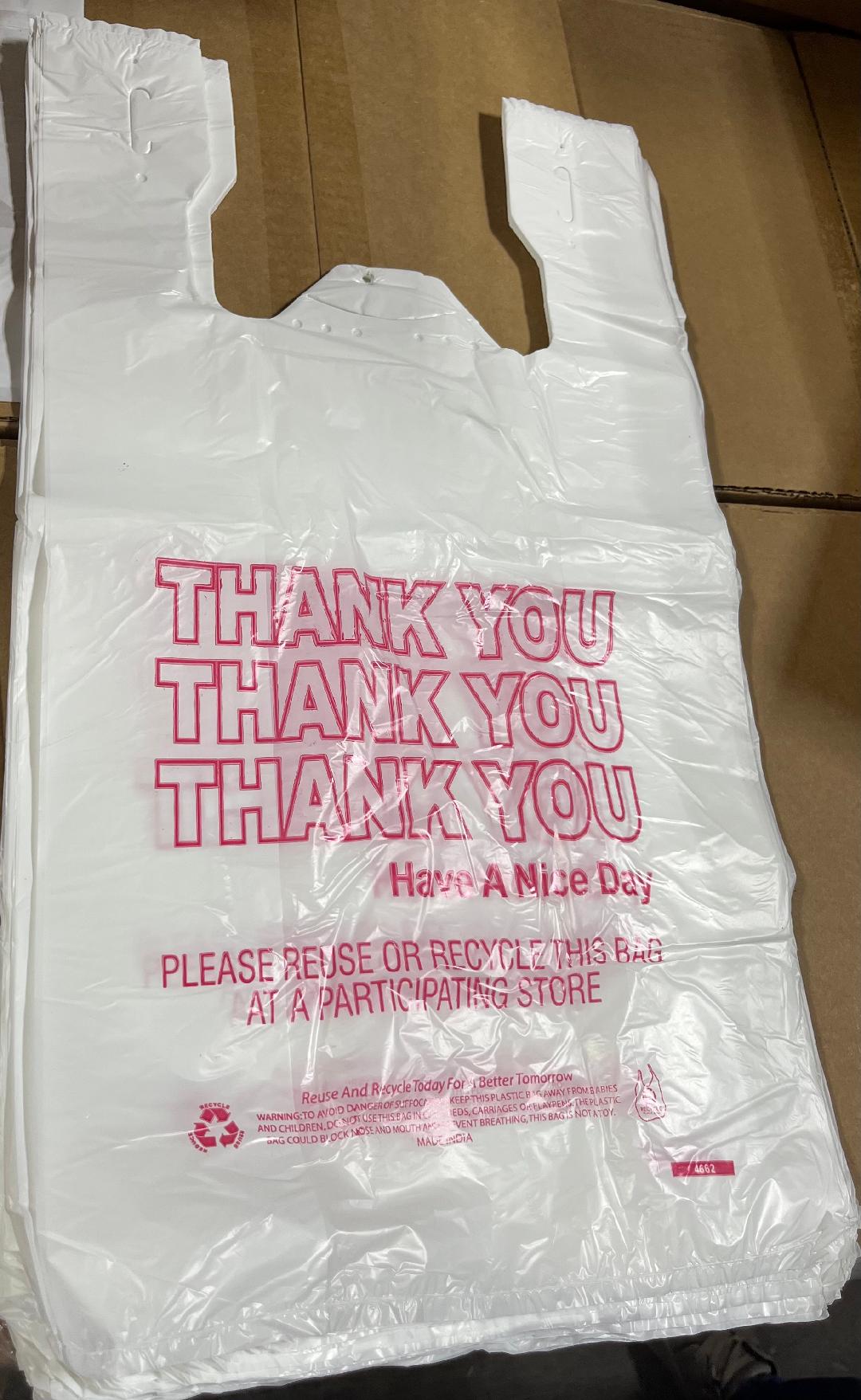Thank You White Heavy Duty T-sack 1000 Case 11.5 x6.5 x21, 14 mic .55 MIL 13 LBS LARGE