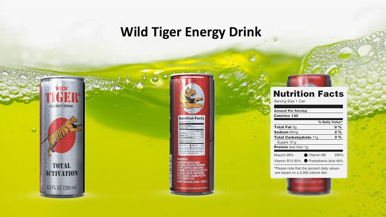 Wild Tiger Energy Drinks 24 per case, 3 cases, 72 cans