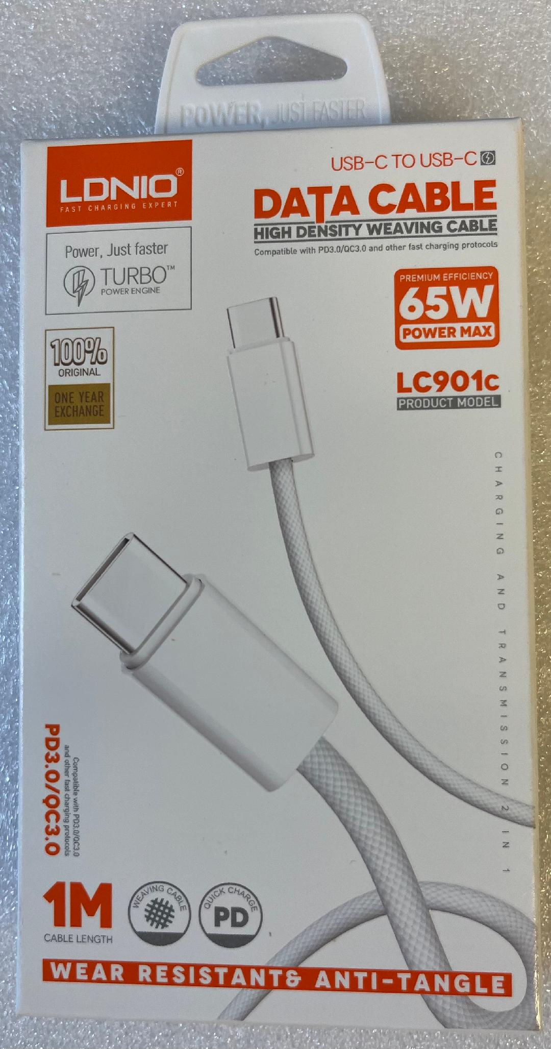 LDNIO LC901C Type-C to Type-C 65W Fast Charging Cable for iPhone 15 / Android.
