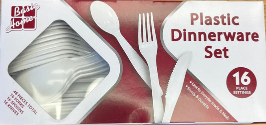 Basic Home Plastic Dinnerware Set 48 Pieces-16 Place Settings