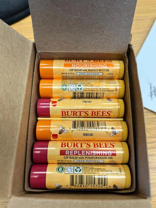 BURT'S BEES REPLENISHING LIP BALM 18 STICKS TOTAL 9-MANGO 9-POMEGRANATE 100% NAT