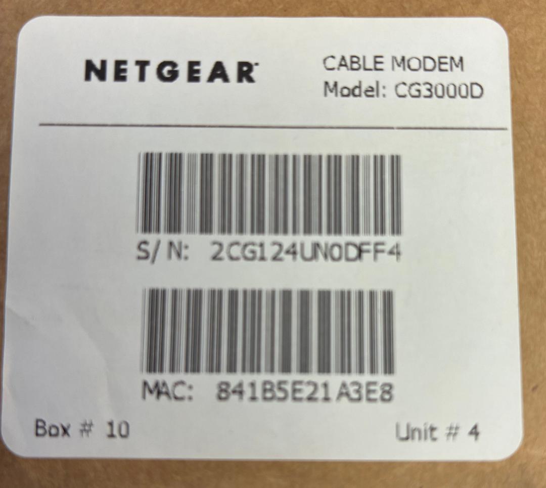 Netgear DOCSIS 3.0 Cable Modem Router for Charter CG3000D