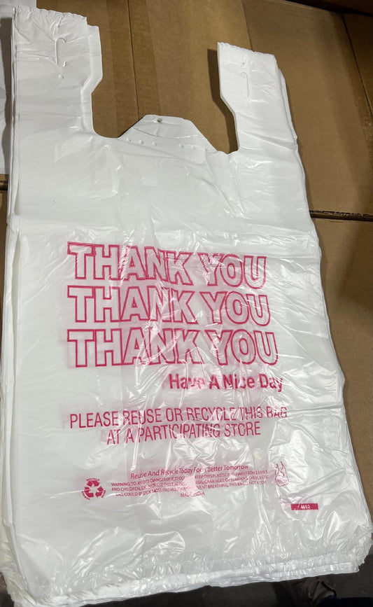 Thank You White Heavy Duty T-sack 1000 Case 11.5 x6.5 x21, 14 mic .55 MIL 13 LBS LARGE